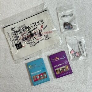 New! Taylor Swift Gift Bundle of 5 Items Nails Earrings and Cosmetic Bag